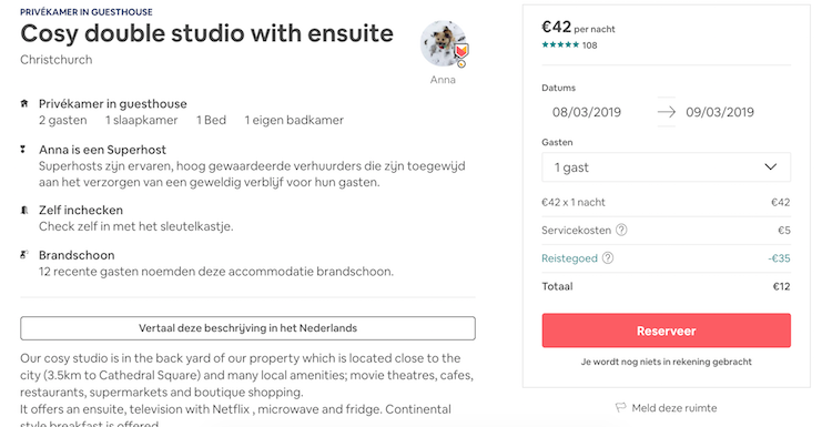 Airbnb tegoedbon voorbeeld korting 35 euro