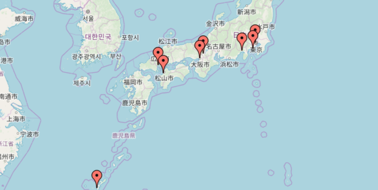 Kaart japan backpack route