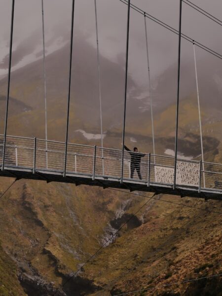Manganui Gorge Track vrouw op brug