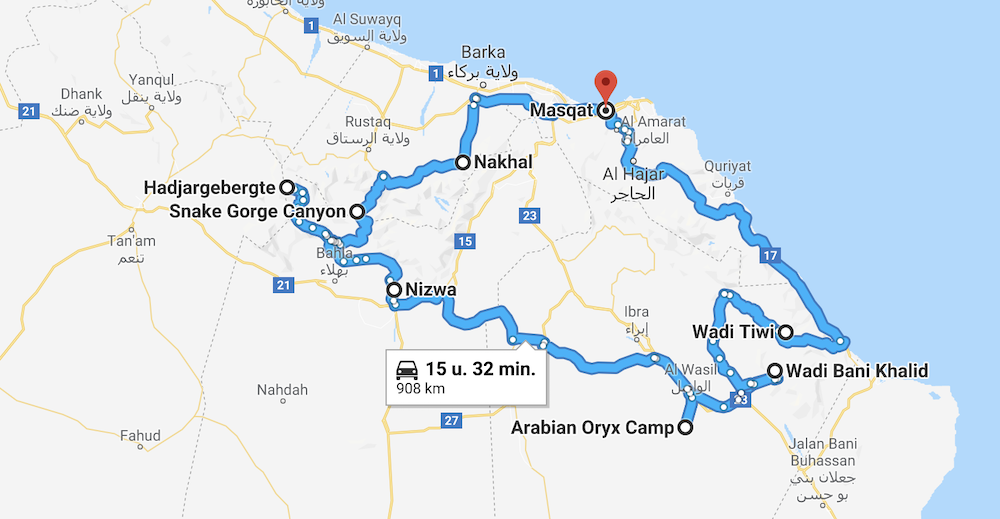 Oman Rondreis route
