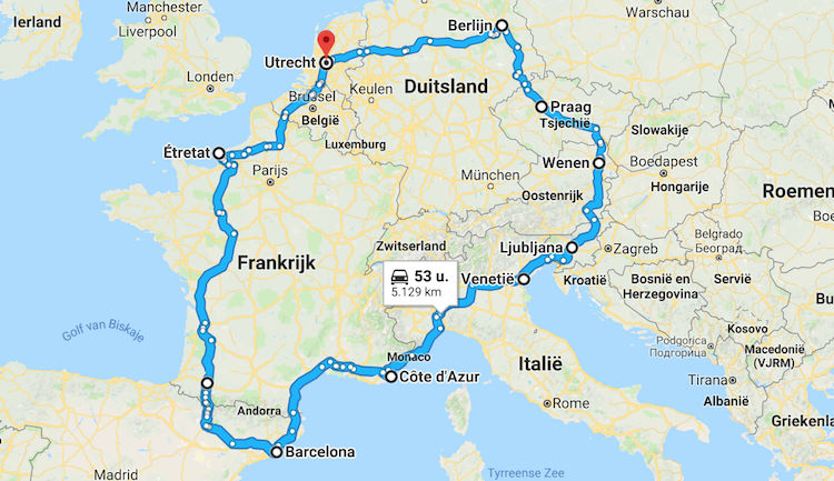 Roadtrip Europa route