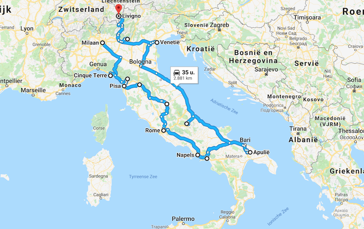 Roadtrip Italie route