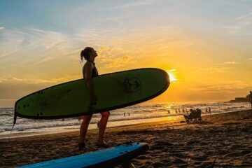 Surfen El Tunco, zonsondergang