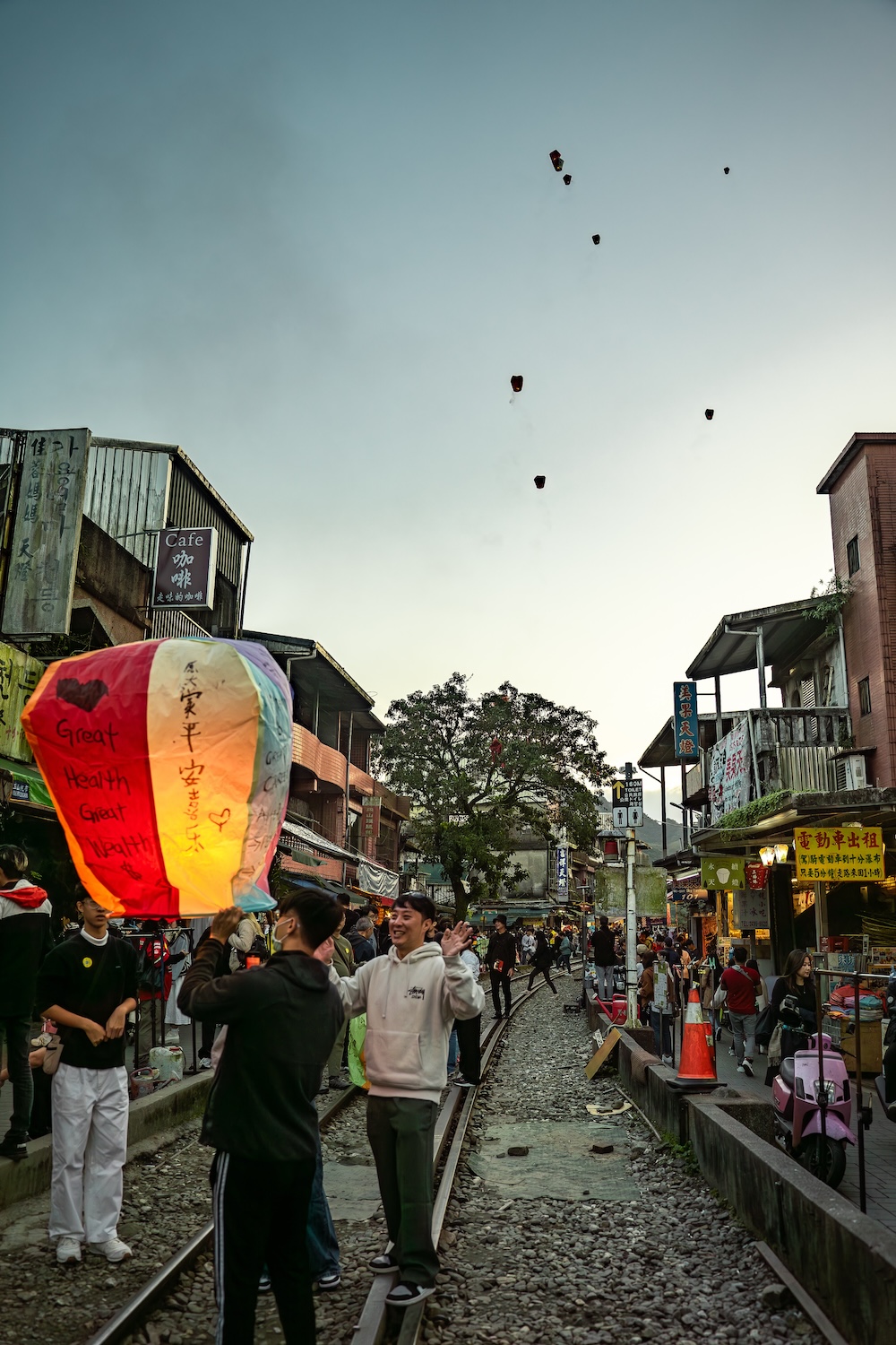 Wensballonnen in Shifen, Taiwan