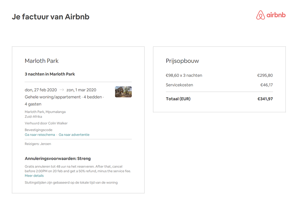 airbnb servicekosten terugvragen