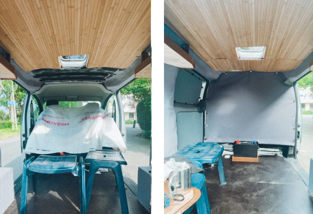 camper inrichten plafond maken zelfbouw