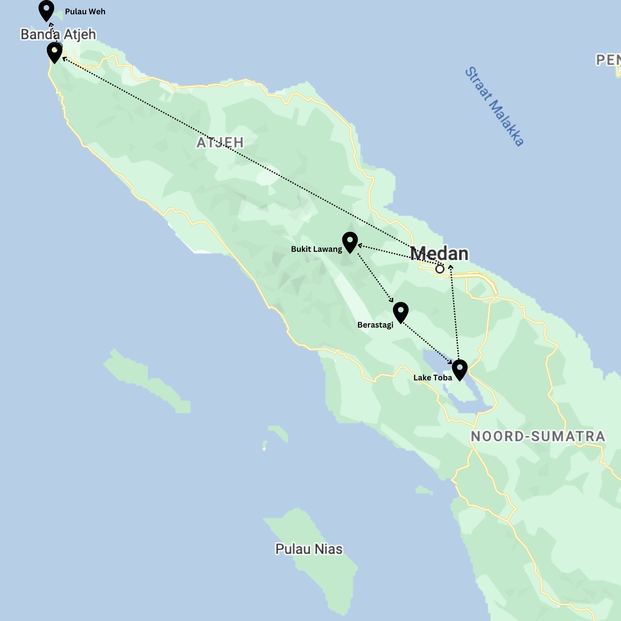 rondreis sumatra noord sumatra route